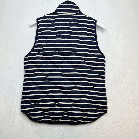 J Crew Excursion Quilted Down Vest Gold Button Navy White Stripe Sporty Preppy S - Picture 6 of 10